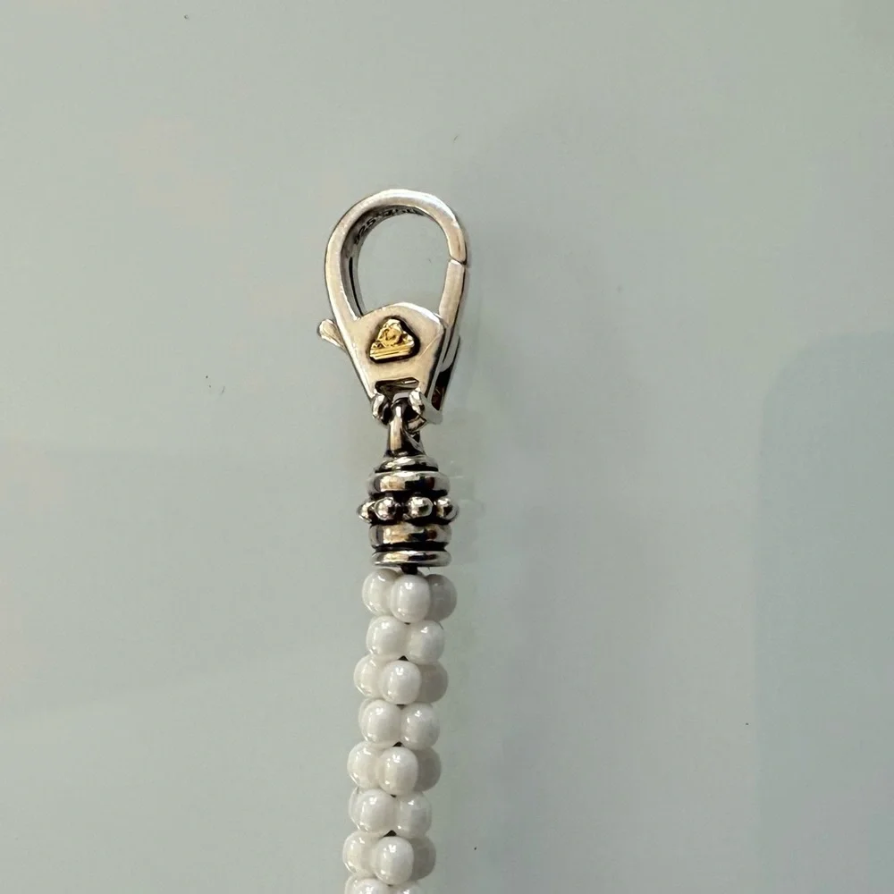 White Caviar Five Gold Station Ceramic Bracelet | 5mm from Lagos Size M(7) - Picture 7 of 11
